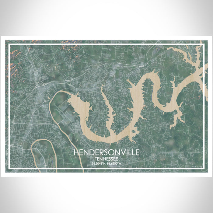 Hendersonville Tennessee Map Print Landscape Orientation in Afternoon Style With Shaded Background