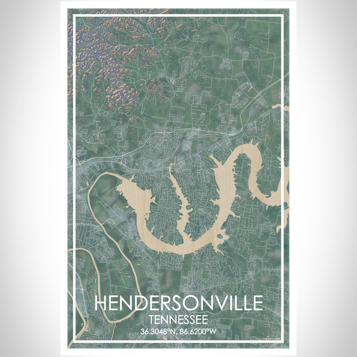 Hendersonville Tennessee Map Print Portrait Orientation in Afternoon Style With Shaded Background