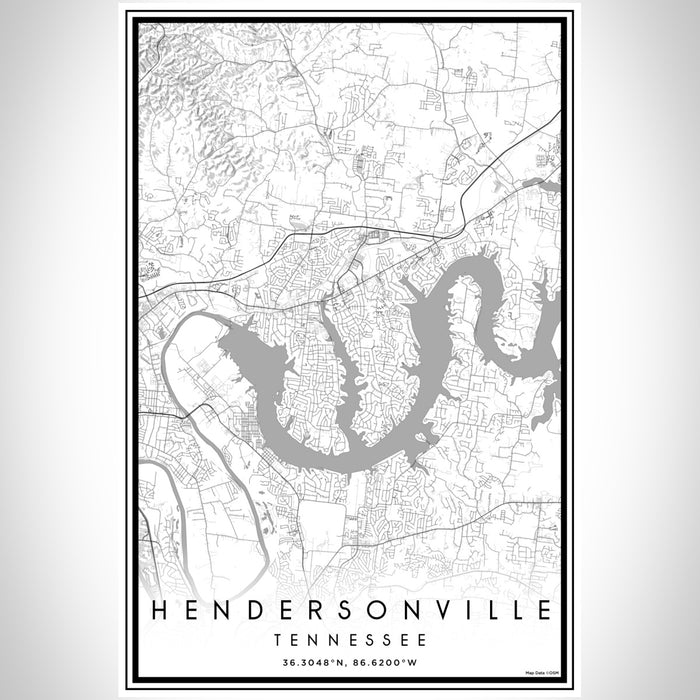 Hendersonville Tennessee Map Print Portrait Orientation in Classic Style With Shaded Background