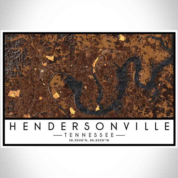 Hendersonville Tennessee Map Print Landscape Orientation in Ember Style With Shaded Background