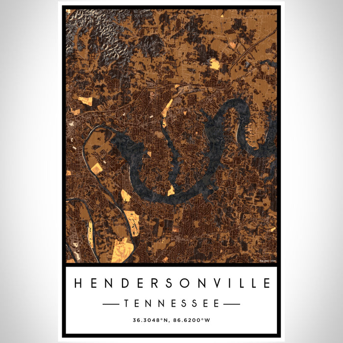 Hendersonville Tennessee Map Print Portrait Orientation in Ember Style With Shaded Background