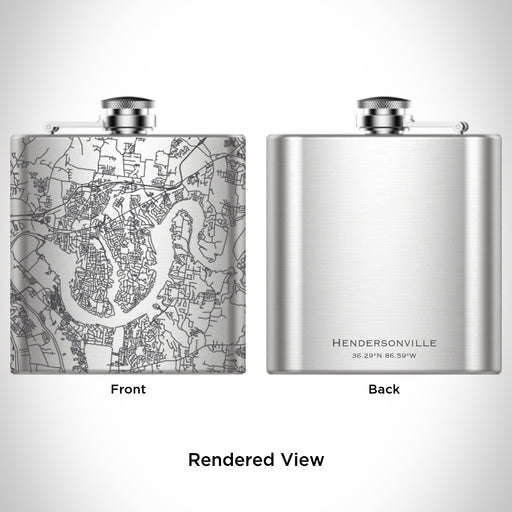 Rendered View of Hendersonville Tennessee Map Engraving on 6oz Stainless Steel Flask