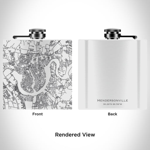 Rendered View of Hendersonville Tennessee Map Engraving on 6oz Stainless Steel Flask in White
