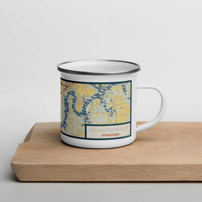 Right View Custom Hendersonville Tennessee Map Enamel Mug in Woodblock