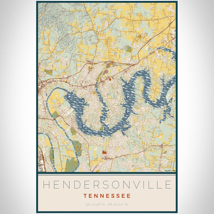 Hendersonville Tennessee Map Print Portrait Orientation in Woodblock Style With Shaded Background