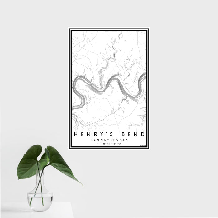16x24 Henry's Bend Pennsylvania Map Print Portrait Orientation in Classic Style With Tropical Plant Leaves in Water