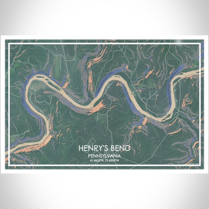 Henry's Bend Pennsylvania Map Print Landscape Orientation in Afternoon Style With Shaded Background