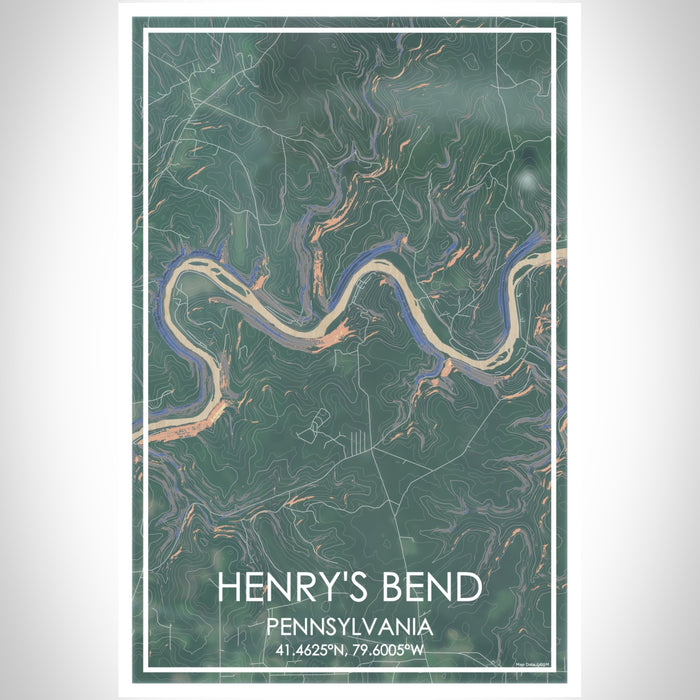 Henry's Bend Pennsylvania Map Print Portrait Orientation in Afternoon Style With Shaded Background