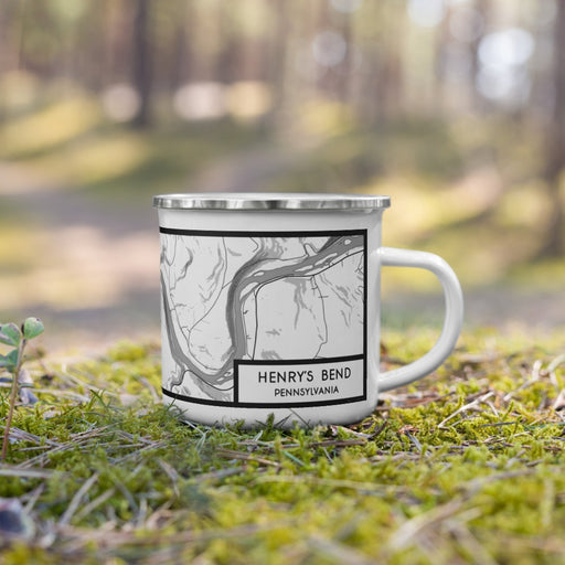 Right View Custom Henry's Bend Pennsylvania Map Enamel Mug in Classic on Grass With Trees in Background