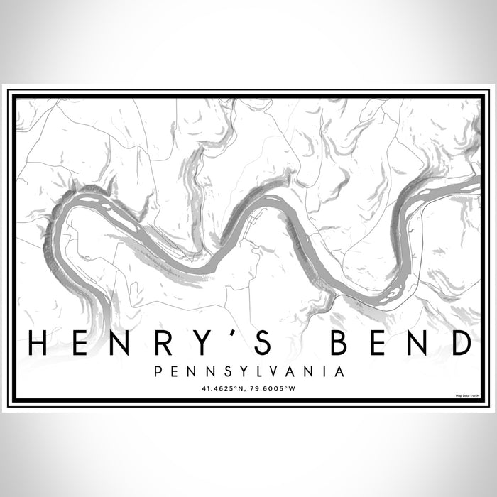 Henry's Bend Pennsylvania Map Print Landscape Orientation in Classic Style With Shaded Background