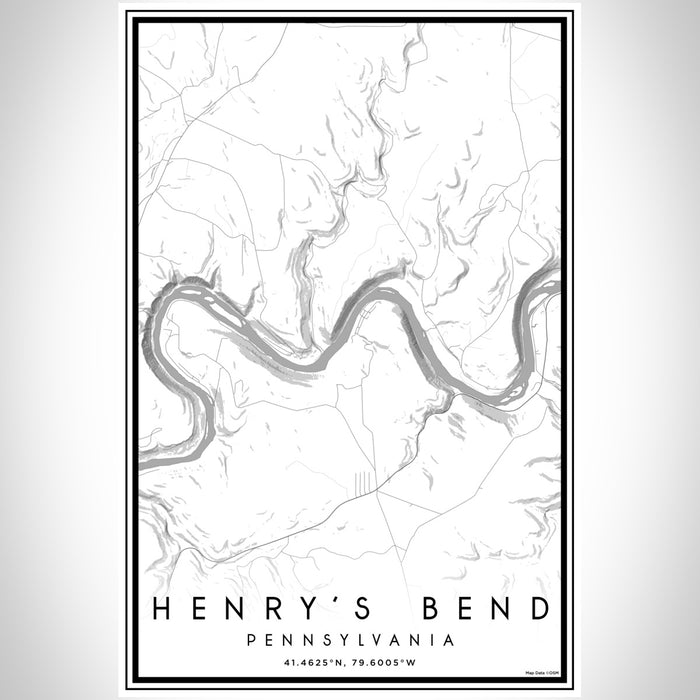 Henry's Bend Pennsylvania Map Print Portrait Orientation in Classic Style With Shaded Background
