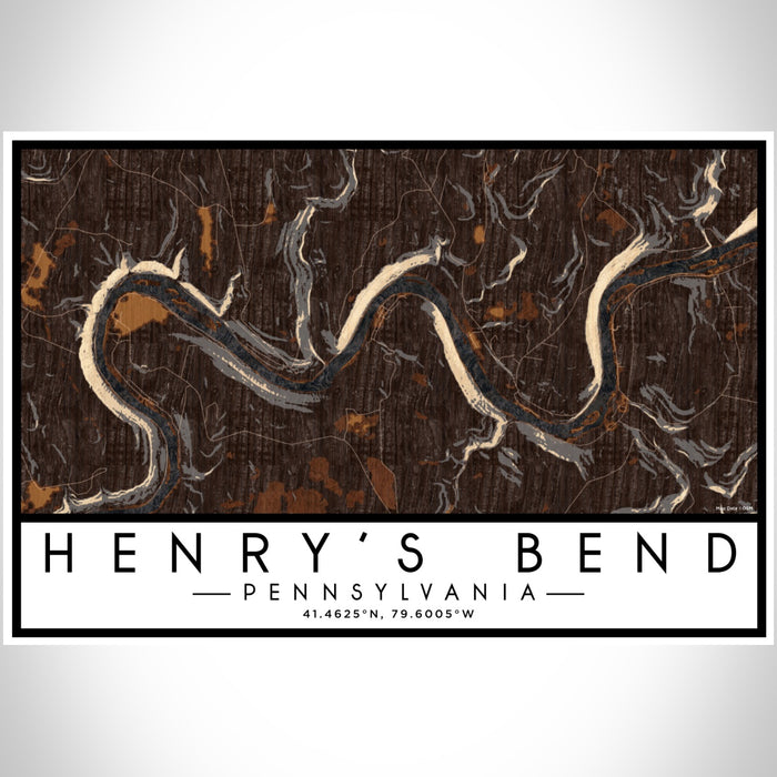 Henry's Bend Pennsylvania Map Print Landscape Orientation in Ember Style With Shaded Background