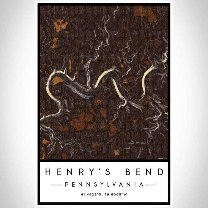 Henry's Bend Pennsylvania Map Print Portrait Orientation in Ember Style With Shaded Background