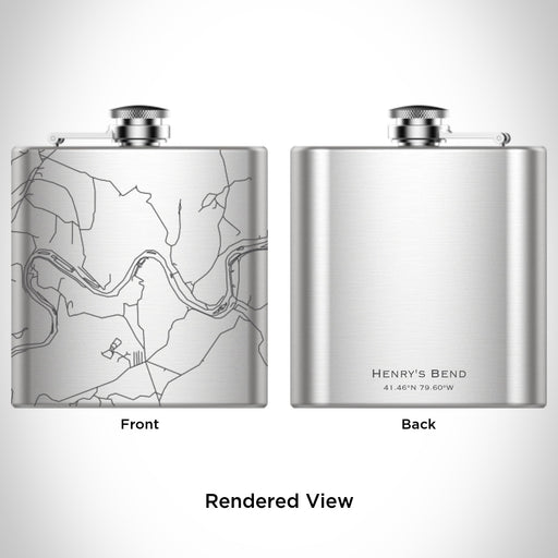 Rendered View of Henry's Bend Pennsylvania Map Engraving on 6oz Stainless Steel Flask