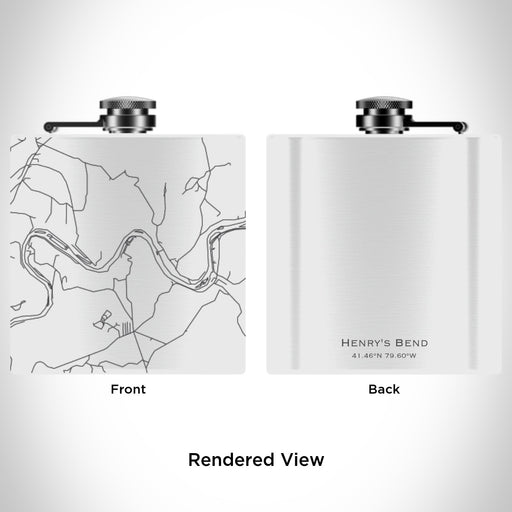 Rendered View of Henry's Bend Pennsylvania Map Engraving on 6oz Stainless Steel Flask in White