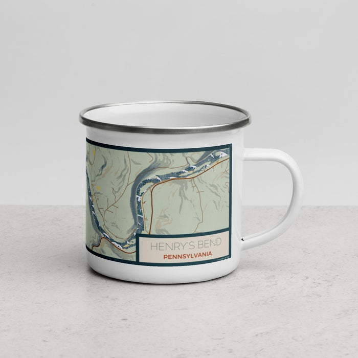 Right View Custom Henry's Bend Pennsylvania Map Enamel Mug in Woodblock