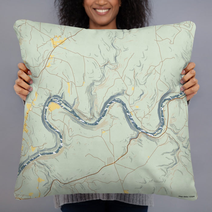 Person holding 22x22 Custom Henry's Bend Pennsylvania Map Throw Pillow in Woodblock
