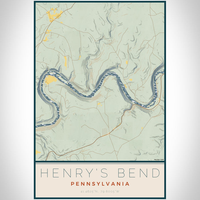 Henry's Bend Pennsylvania Map Print Portrait Orientation in Woodblock Style With Shaded Background