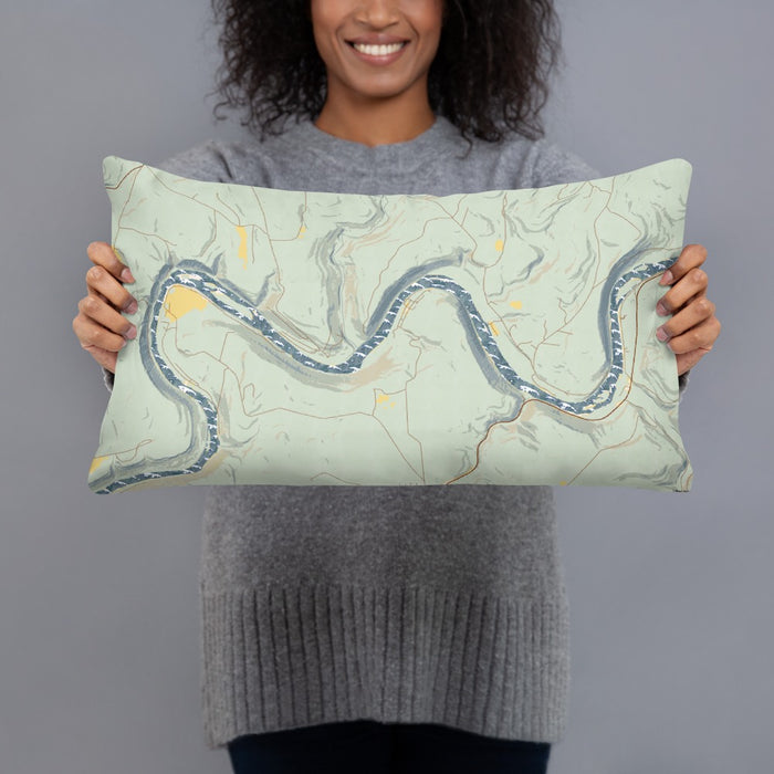 Person holding 20x12 Custom Henry's Bend Pennsylvania Map Throw Pillow in Woodblock