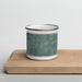 Front View Custom Hermitage Pennsylvania Map Enamel Mug in Afternoon on Cutting Board