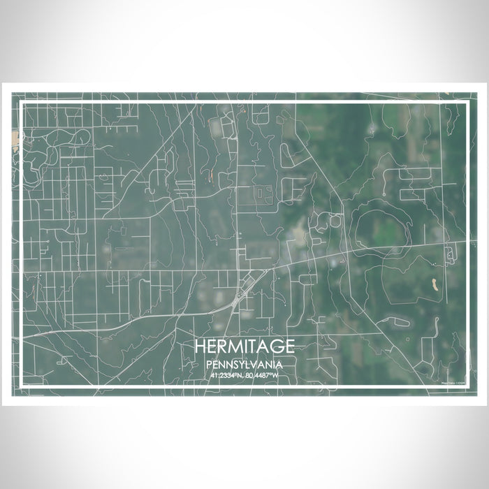 Hermitage Pennsylvania Map Print Landscape Orientation in Afternoon Style With Shaded Background