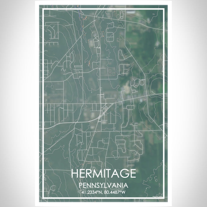 Hermitage Pennsylvania Map Print Portrait Orientation in Afternoon Style With Shaded Background
