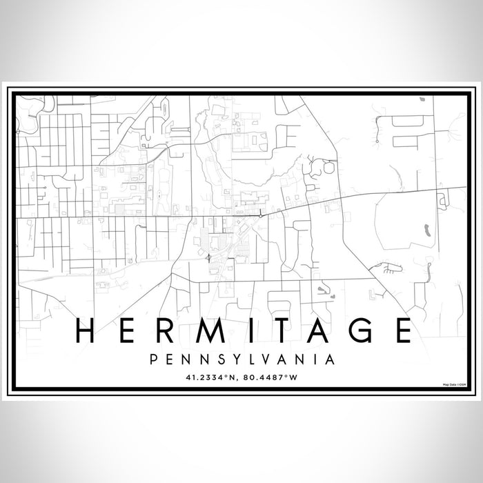 Hermitage Pennsylvania Map Print Landscape Orientation in Classic Style With Shaded Background