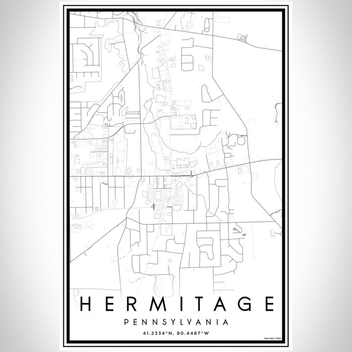 Hermitage Pennsylvania Map Print Portrait Orientation in Classic Style With Shaded Background