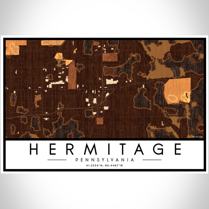 Hermitage Pennsylvania Map Print Landscape Orientation in Ember Style With Shaded Background
