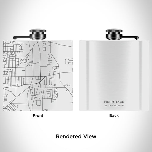 Rendered View of Hermitage Pennsylvania Map Engraving on 6oz Stainless Steel Flask in White