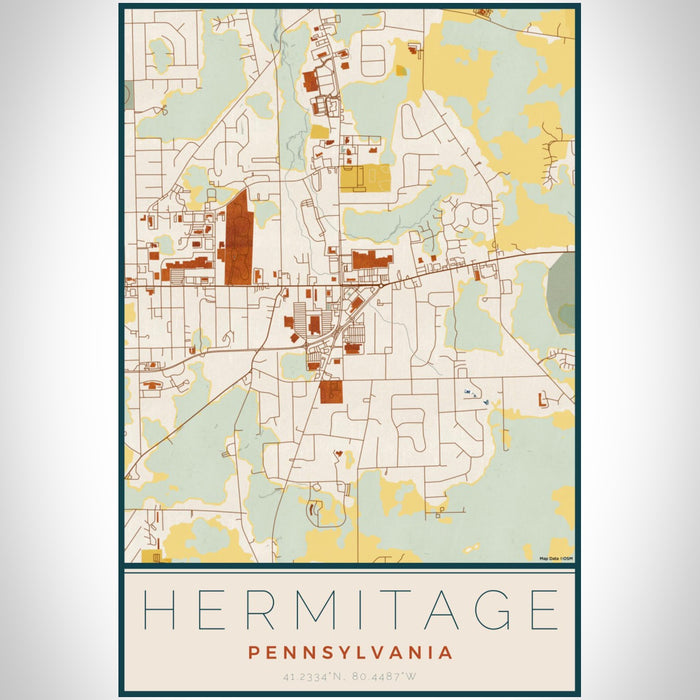 Hermitage Pennsylvania Map Print Portrait Orientation in Woodblock Style With Shaded Background