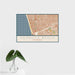 16x24 Hermosa Beach California Map Print Landscape Orientation in Woodblock Style With Tropical Plant Leaves in Water