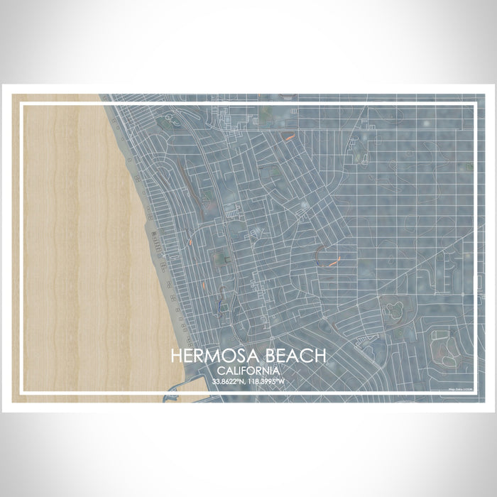 Hermosa Beach California Map Print Landscape Orientation in Afternoon Style With Shaded Background