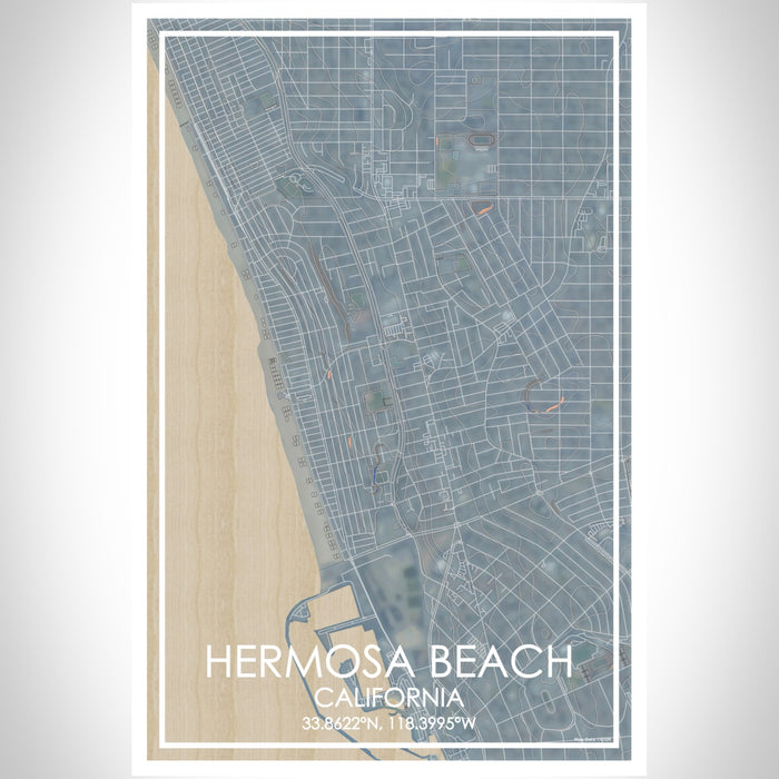 Hermosa Beach California Map Print Portrait Orientation in Afternoon Style With Shaded Background