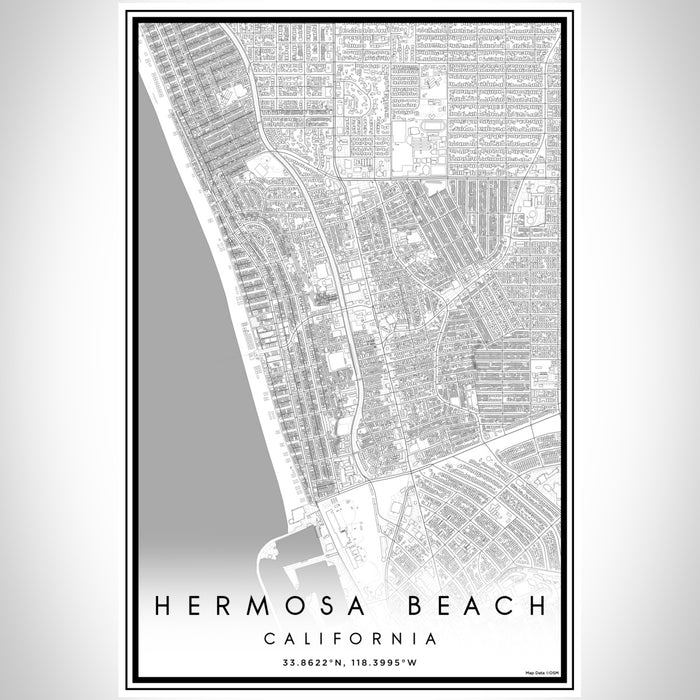 Hermosa Beach California Map Print Portrait Orientation in Classic Style With Shaded Background