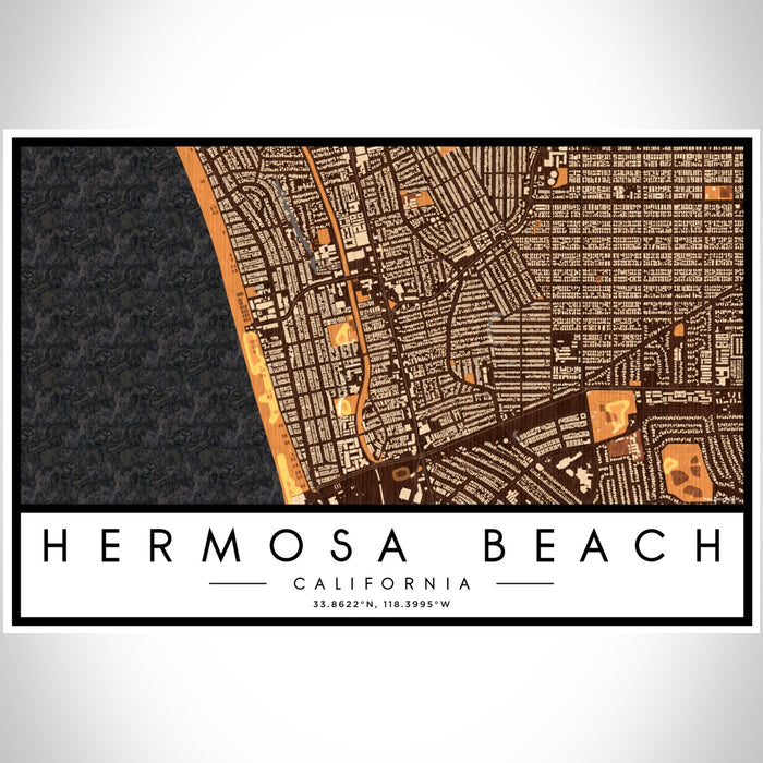 Hermosa Beach California Map Print Landscape Orientation in Ember Style With Shaded Background