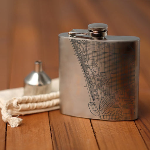 Hermosa Beach California Custom Engraved City Map Inscription Coordinates on 6oz Stainless Steel Flask