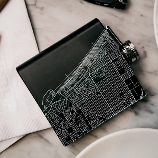 Hermosa Beach California Custom Engraved City Map Inscription Coordinates on 6oz Stainless Steel Flask in Black