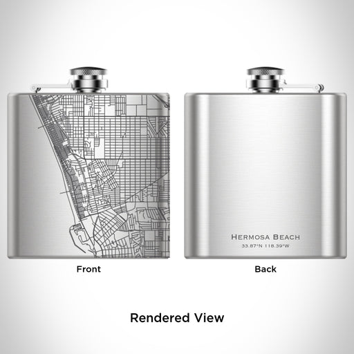 Rendered View of Hermosa Beach California Map Engraving on 6oz Stainless Steel Flask