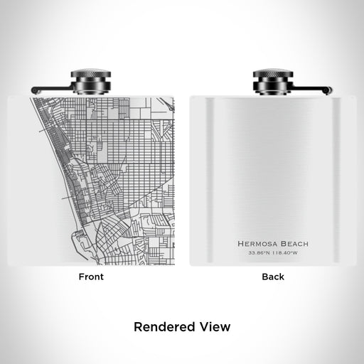 Rendered View of Hermosa Beach California Map Engraving on 6oz Stainless Steel Flask in White