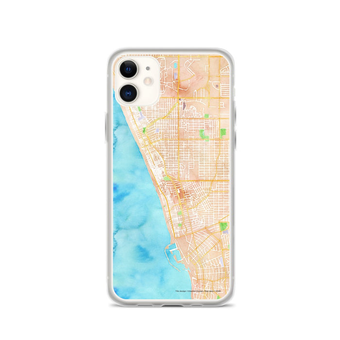 Custom iPhone 11 Hermosa Beach California Map Phone Case in Watercolor