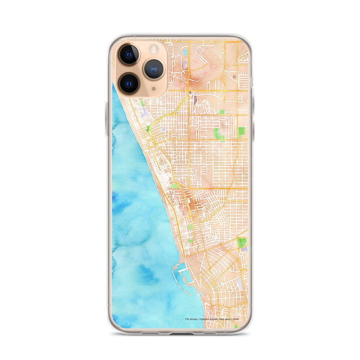 Custom iPhone 11 Pro Max Hermosa Beach California Map Phone Case in Watercolor