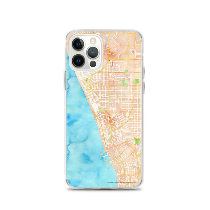 Custom iPhone 12 Pro Hermosa Beach California Map Phone Case in Watercolor