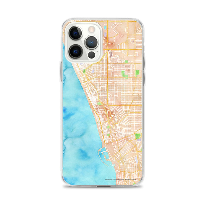 Custom iPhone 12 Pro Max Hermosa Beach California Map Phone Case in Watercolor