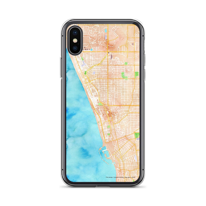 Custom iPhone X/XS Hermosa Beach California Map Phone Case in Watercolor