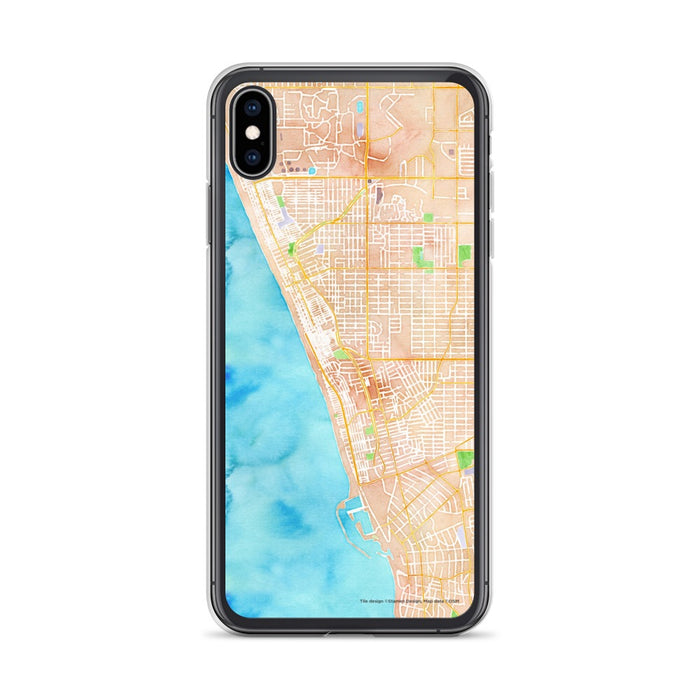 Custom iPhone XS Max Hermosa Beach California Map Phone Case in Watercolor