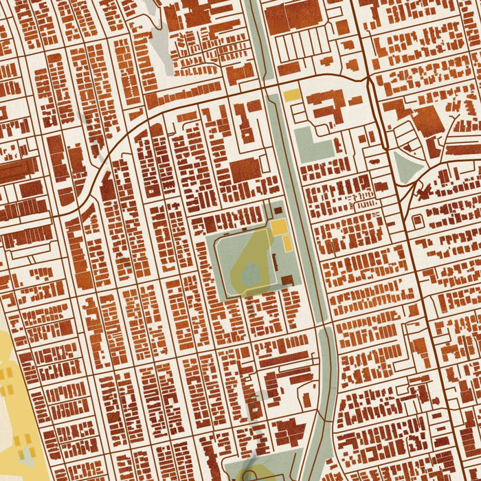 Hermosa Beach California Map Print in Woodblock Style Zoomed In Close Up Showing Details