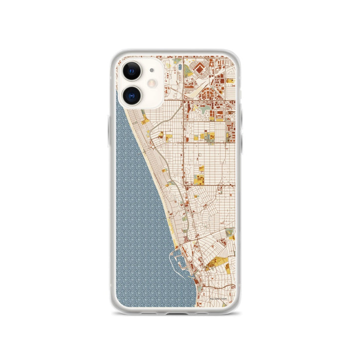 Custom iPhone 11 Hermosa Beach California Map Phone Case in Woodblock