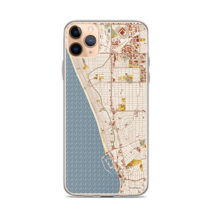 Custom iPhone 11 Pro Max Hermosa Beach California Map Phone Case in Woodblock