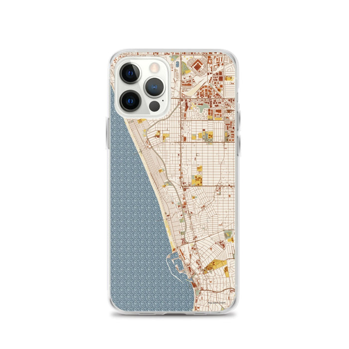 Custom iPhone 12 Pro Hermosa Beach California Map Phone Case in Woodblock